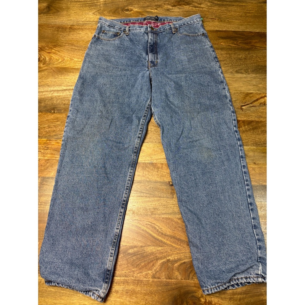 Army Navy Mens 38x32 Flannel Lined Relaxed Fit Jeans Blue Denim Plaid Lining